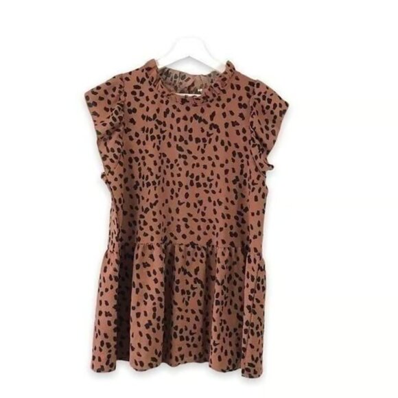Tops - Womens leopard print lightweight fabric sleeveless top with shoulder ruffle and